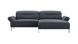 Ecksofa David - 1,5-Sitzer mit Longchair rechts inkl. Kopfstütze/Armlehne verstellbar, Sitzvorzug (motorisch), Stoff, Dunkelgrau