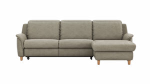 Ecksofa Cornella Classic - 2-Sitzer mit Longchair rechts inkl. Kopfteil verstellbar und Schlaffunktion, Stoff, Fels