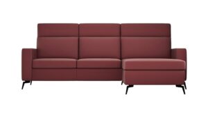 Ecksofa Arima - 2-Sitzer mit Longchair rechts, Leder, Weinrot