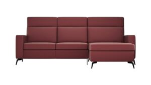 Ecksofa Arima - 2-Sitzer mit Longchair rechts inkl. Sitzvorzug (motorisch), Leder, Weinrot