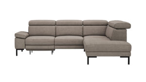 Ecksofa Hudson - 2,5-Sitzer mit Ecke rechts, inkl. Kopfteil/Armlehne verstellbar und Sitzvorzug/Relaxfunktion (motorisch), Stoff, Khaki