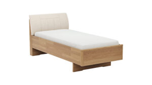 Bett Lenoso - Liegefläche ca. 90x200 cm, Eiche massiv, Kunstleder Champagner