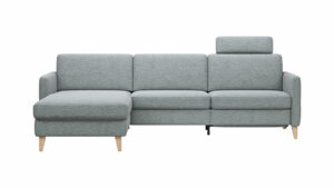 Ecksofa Arima - Longchair links, 2,5-Sitzer, Relaxfunktion, Sitzvorzug (motorisch), Stoff, Hellgrau