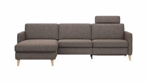 Ecksofa Arima - Longchair links, 2,5-Sitzer, Relaxfunktion, Sitzvorzug (motorisch), Stoff, Taupe
