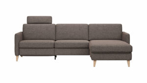 Ecksofa Arima - 2,5-Sitzer, Longchair rechts, Relaxfunktion, Sitzvorzug (motorisch), Stoff, Taupe