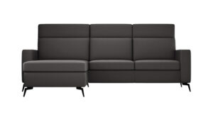 Ecksofa Arima H - 2-Sitzer mit Longchair links, Leder, Schwarz