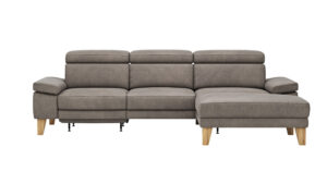 Ecksofa Hudson - 2,5-Sitzer mit Longchair rechts, inkl. Kopfteil/Armlehne verstellbar und Relaxfunktion (motorisch), Stoff, Steingrau