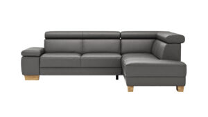 Ecksofa Philadelphia - 2,5-Sitzer, Ecke rechts, Kopfteil verstellbar (manuell), Sitzvorzug (motorisch),  Leder, Anthrazit