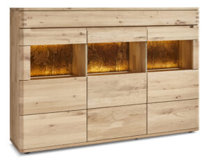 Highboard Cartago Soft - inkl. Beleuchtung, Wildeiche massiv, bianco geölt
