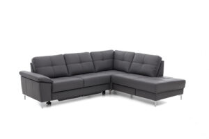 Ecksofa EM Amsterdam - 2,5-Sitzer mit Ecke rechts inkl. Armlehne verstellbar, Leder, Grau