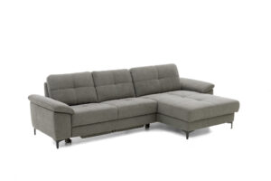 Ecksofa EM Amsterdam - 2,5-Sitzer mit Longchair rechts inkl. Kopfstützen, Stoff, Eisengrau