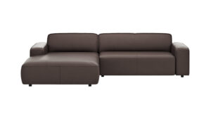 Ecksofa Denver - Longchair links, groß mit 2,5 Sitzer, inkl. Sitzvorzug (motorisch), Leder, Mocca