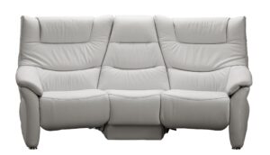 Trapezsofa EM Aarhus - mit Cumulyfunktion elektrisch inkl. ausklappbarer mittl. Rücken, Leder, Silbergrau