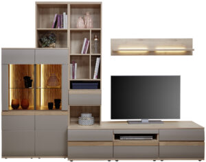 Wohnwand EM Turin - Naturbuche, Grau