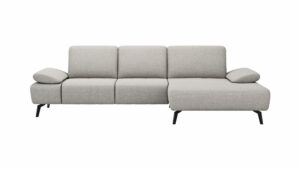 Ecksofa Theodor - 2,5-Sitzer mit Longchair rechts inkl. Armlehne verstellbar, Sitztiefe verstellbar, Stoff, Beige