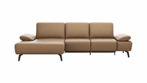 Ecksofa Theodor - Longchair links mit 2,5-Sitzer inkl. Armlehne verstellbar, Sitztiefe verstellbar motorisch, Leder, Braun