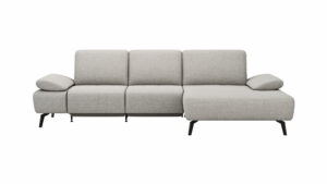Ecksofa Theodor - 2,5-Sitzer mit Longchair rechts inkl. Armlehne verstellbar, Sitztiefe verstellbar motorisch, Stoff, Beige