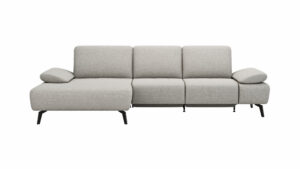 Ecksofa Theodor - Longchair links mit 2,5-Sitzer inkl. Armlehne verstellbar, Sitztiefe verstellbar motorisch, Stoff, Beige