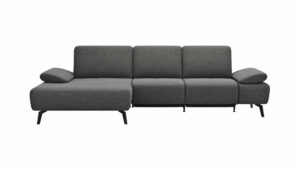 Ecksofa Theodor - Longchair links mit 2,5-Sitzer inkl. Armlehne verstellbar, Sitztiefe verstellbar motorisch, Stoff, Dunkelgrau