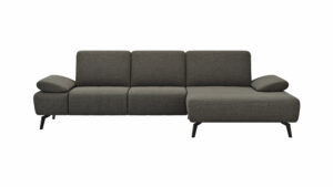 Ecksofa Theodor - 2,5-Sitzer mit Longchair rechts inkl. Armlehne verstellbar, Sitztiefe verstellbar, Stoff, Dunkelbraun