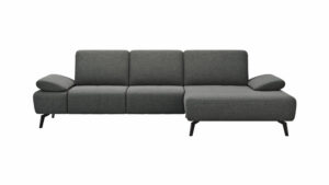 Ecksofa Theodor - 2,5-Sitzer mit Longchair rechts inkl. Armlehne verstellbar, Sitztiefe verstellbar, Stoff, Dunkelgrau