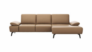 Ecksofa Theodor - 2,5-Sitzer mit Longchair rechts inkl. Armlehne verstellbar, Sitztiefe verstellbar, Leder, Braun