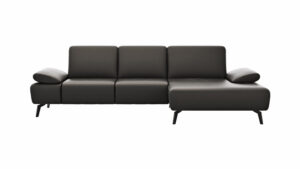 Ecksofa Theodor - 2,5-Sitzer mit Longchair rechts inkl. Armlehne verstellbar, Sitztiefe verstellbar, Leder, Dunkelbraun