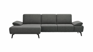 Ecksofa Theodor – Longchair links mit 2,5-Sitzer inkl. Armlehne verstellbar, Sitztiefe verstellbar, Stoff, Dunkelgrau