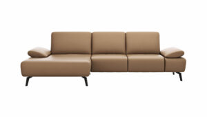 Ecksofa Theodor – Longchair links mit 2,5-Sitzer inkl. Armlehne verstellbar, Sitztiefe verstellbar, Leder, Braun