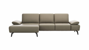 Ecksofa Theodor – Longchair links mit 2,5-Sitzer inkl. Armlehne verstellbar, Sitztiefe verstellbar, Leder, Mocca