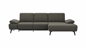 Ecksofa Theodor - 2,5-Sitzer mit Longchair rechts inkl. Armlehne verstellbar, Sitztiefe verstellbar motorisch, Stoff, Dunkelbraun