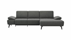 Ecksofa Theodor - 2,5-Sitzer mit Longchair rechts inkl. Armlehne verstellbar, Sitztiefe verstellbar motorisch, Stoff, Dunkelgrau