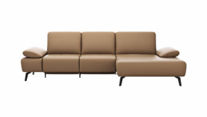Ecksofa Theodor - 2,5-Sitzer mit Longchair rechts inkl. Armlehne verstellbar, Sitztiefe verstellbar motorisch, Leder,Braun