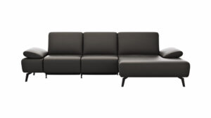 Ecksofa Theodor - 2,5-Sitzer mit Longchair rechts inkl. Armlehne verstellbar, Sitztiefe verstellbar motorisch, Leder, Dunkelbraun