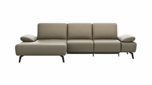 Ecksofa Theodor - Longchair links mit 2,5-Sitzer inkl. Armlehne verstellbar, Sitztiefe verstellbar motorisch, Leder, Mocca