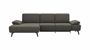 Ecksofa Theodor - Longchair links mit 2,5-Sitzer inkl. Armlehne verstellbar, Sitztiefe verstellbar motorisch, Stoff, Dunkelbraun