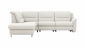 Ecksofa Cornella Classic - 2-Sitzer mit Ecke links inkl. Kopfteil verstellbar (manuell) und Relaxfunktion (motorisch), Stoff, Creme