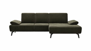 Ecksofa Theodor - 2-Sitzer mit Longchair rechts, Armlehne/Sitztiefe verstellbar, Stoff, Braungrün