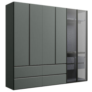 Drehtürenschrank Solina Perry/Gola - B ca. 273 cm, Lack matt, opal, Glas grau schattiert