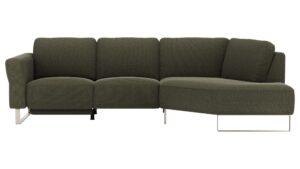 Ecksofa Leona - 2,5-Sitzer mit Ecke rechts inkl. Relaxfunktion motorisch, Stoff, Braungrün