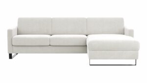 Schlafsofa Laredo - 2-Sitzer mit Longchair rechts inkl. Schlaffunktion mit Bettkasten, Stoff, Offwhite