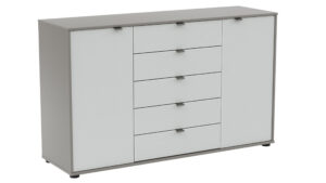 Kommode Marbella - Lack, Grau, Glas, Weiß