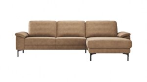 Ecksofa Anna - 2,5-Sitzer mit Longchair rechts, Relaxfunktion/Sitzvorzug motorisch, Leder, Cognac