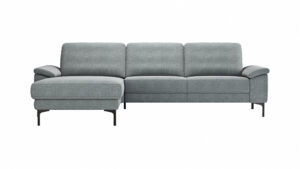 Ecksofa Anna - Longchair links mit 2,5-Sitzer, Relaxfunktion,Sitzvorzug motorisch, Stoff, Grau