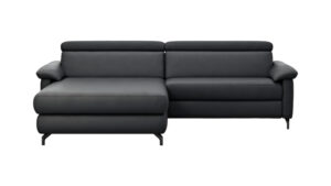 Ecksofa Paulina - Longchair links mit 1-Sitzer, Kopfteil verstellbar, Leder, Schwarz