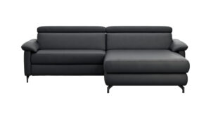 Ecksofa Paulina - 1-Sitzer mit Longchair rechts, Kopfteil verstellbar motorisch, TV-Funktion motorisch, Leder, Schwaz