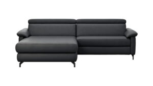 Ecksofa Paulina - Longchair links und 1-Sitzer, Kopfteil verstellbar motorisch, TV-Funktion motorisch, Leder, Schwarz