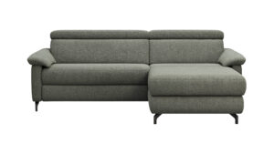 Ecksofa Paulina - 1-Sitzer mit Longchair rechts, Kopfteil verstellbar, Stoff, Khaki