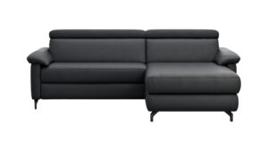 Ecksofa Paulina - 1-Sitzer mit Longchair rechts, Kopfteil verstellbar, Leder, Schwarz