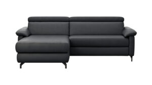 Ecksofa Paulina - Longchair links mit 1-Sitzer, Kopfteil verstellbar, Leder, Schwarz